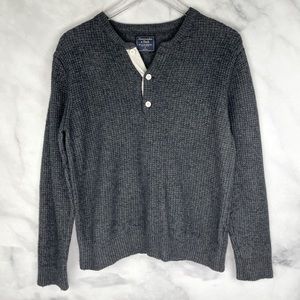 Abercrombie & Fitch Waffle Knit Henley Sweater Dark Gray Classic Preppy Mens S